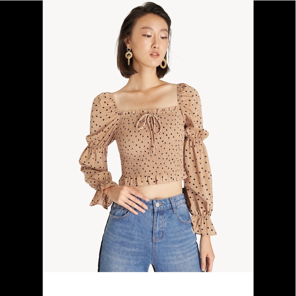 Smoked Polk Dot Crop Blouse